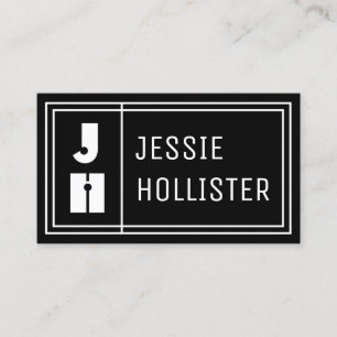 Fun Geometric Modern Initials & Name   Schwarz Visitenkarte