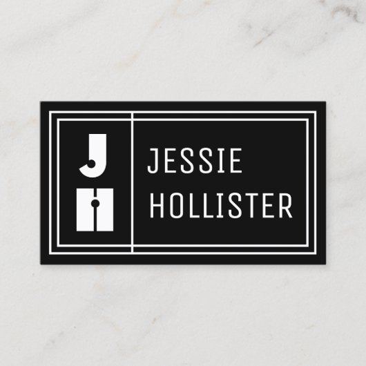 Fun Geometric Modern Initials & Name | Schwarz Visitenkarte (Vorderseite)