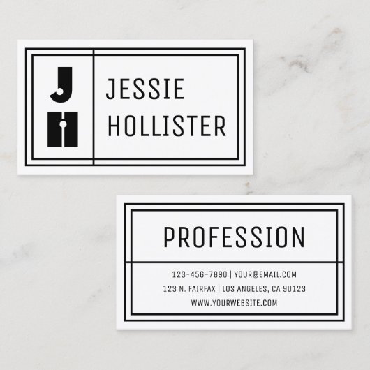 Fun Geometric Modern Initials & Name Visitenkarte (Vorne/Hinten)