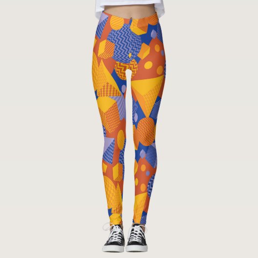 Fun Geometric Orange Violet Muster Leggings (Vorderseite)