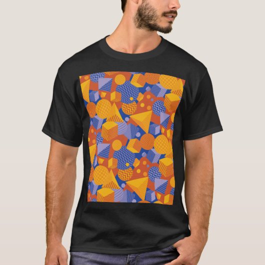 Fun Geometric Orange Violet Muster T-Shirt (Vorderseite)