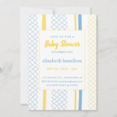 Fun Geometric Yellow & Blue Baby Shower Invitation Einladung (Vorderseite)