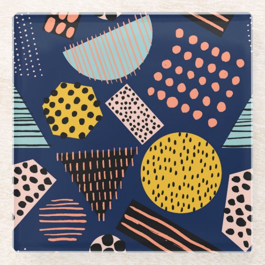 Fun Geometrie: Abstraktes mehrfarbiges Muster Glasuntersetzer (Vorderseite)