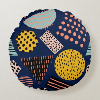 Fun Geometrie: Abstraktes mehrfarbiges Muster Rundes Kissen