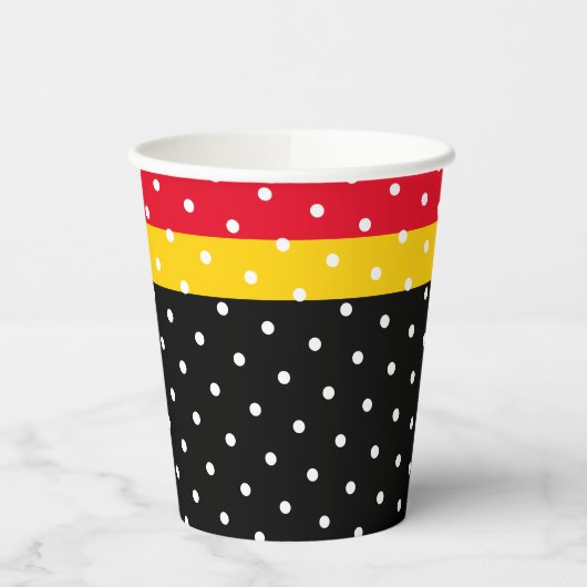 Fun gepunktete, hellgelbe Streifen auf schwarzen S Pappbecher (Links)