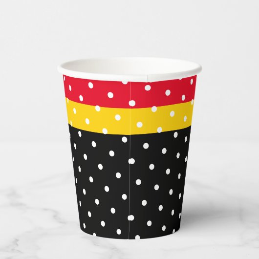 Fun gepunktete, hellgelbe Streifen auf schwarzen S Pappbecher (Rechts)