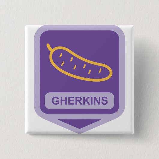 Fun Gherkin Pickle Icon Purple and Yellow Button (Vorderseite)