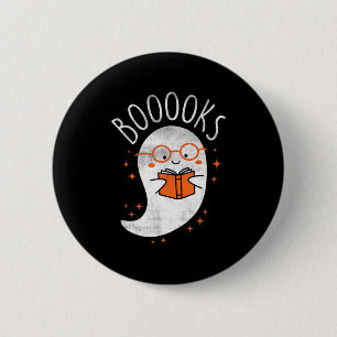 Fun Ghost Book Reading Halloween Niedlich Teacher  Button