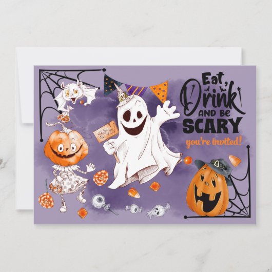 Fun Ghost, Jack O'Lantern, Bat Halloween-Party Einladung (Vorderseite)