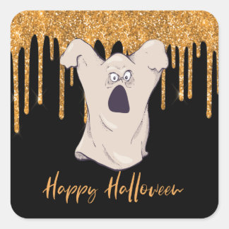 Fun Ghost Orange Glitzer Halloween Quadratischer Aufkleber