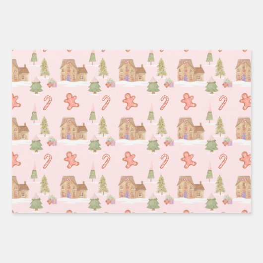 Fun Gingerbread Candy Town Winter Scene Pattern Geschenkpapier Set (Vorderseite 2)