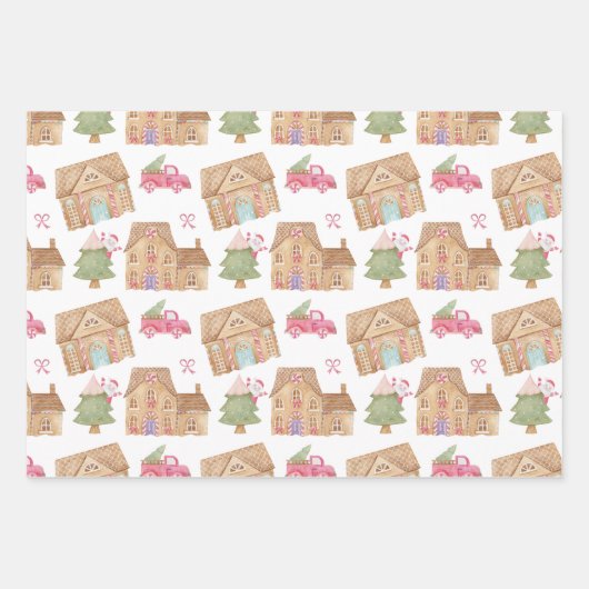 Fun Gingerbread Candy Town Winter Scene Pattern Geschenkpapier Set (Vorderseite)