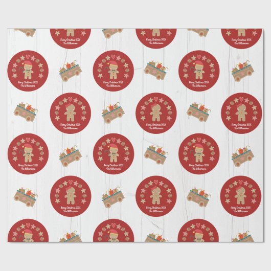 Fun Gingerbrei Cookie Skriptname Rustic Wood Red Geschenkpapier (Flach)