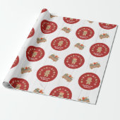 Fun Gingerbrei Cookie Skriptname Rustic Wood Red Geschenkpapier (Ungerollt)