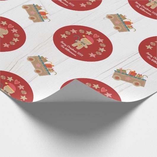 Fun Gingerbrei Cookie Skriptname Rustic Wood Red Geschenkpapier (Ecke)