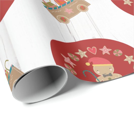 Fun Gingerbrei Cookie Skriptname Rustic Wood Red Geschenkpapier (Rolleneckpunkt)