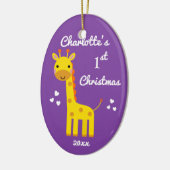 Fun Giraffe Baby's erste Weihnachtsgeschenk Lila Keramikornament (Links)
