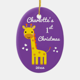 Fun Giraffe Baby's erste Weihnachtsgeschenk Lila Keramikornament