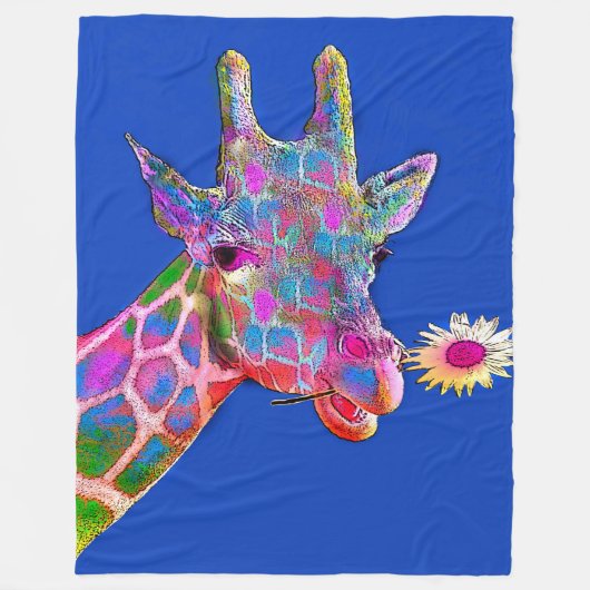 Fun Giraffe Pop Kunst und Blume Fleecedecke (Vorderseite)