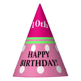 Fun Girl Birthday Pink Green White Polka Dots Partyhütchen