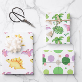 Fun Girl Party Dinosaur Dots Lines Niedlich Kinder Geschenkpapier Set