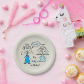 Fun Girl Stick Figure Angels Personalized Birthday Pappteller (Party)