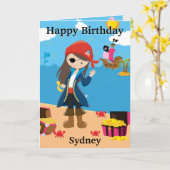 Fun Girls Pirate Captain Color Me Happy Birthday Karte (Gelbe Blume)