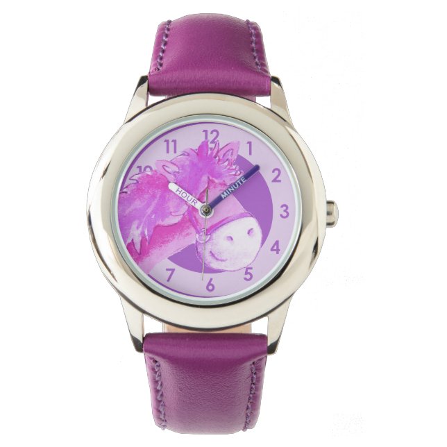 Fun Girls Pony / Pferdekunst lila Armbanduhr (Vorderseite)
