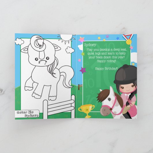 Fun Girls Reittiere Färbungsseite Geburtstag Karte (Innenseite)