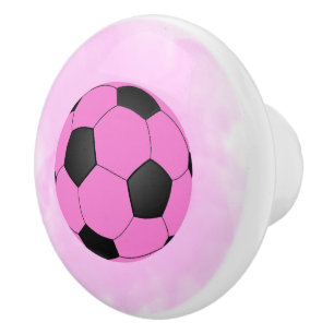 Fun Girly Bright Pink Black Soccer Ball Keramikknauf