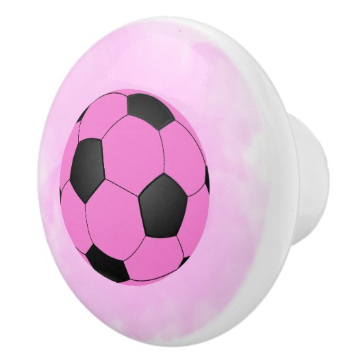 Fun Girly Bright Pink Black Soccer Ball Keramikknauf (Rechts)