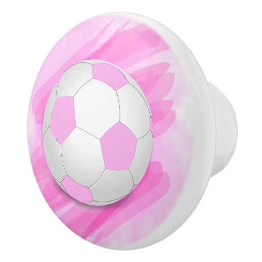 Fun Girly Bright Pink Black Soccer Ball Keramikknauf (Rechts)