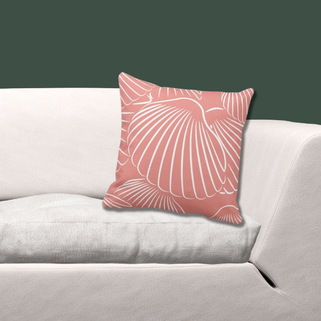 Fun Girly Coral Pink Seashell Muster Kissen Kissen (Pink Pillow With White Sea Shell Pattern)