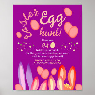 Fun Girly Easter Egg Hunt Bunny Ears Pink Party Poster