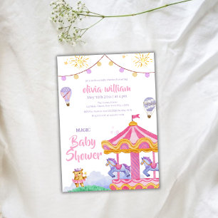 Fun Girly Magical Balloon Carousel Babydusche Einladung