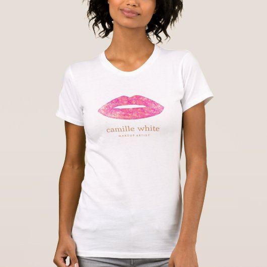 Fun Girly Makeup Artist Pink Sequin Lippen T-Shirt (Vorderseite)