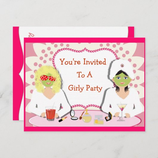Fun Girly Pamper Party Theme Einladung (Vorne/Hinten)