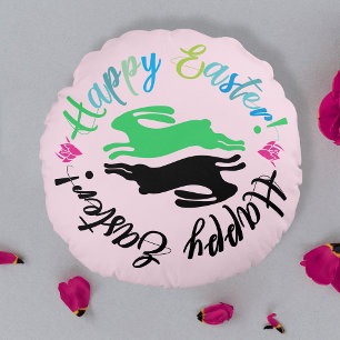 Fun Girly Pink farbenfrohe Osterbünen Typografie Rundes Kissen