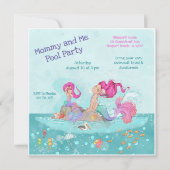 Fun Girly Pink Hair Meerjungfrau Mommy & Me Pool P Einladung (Vorderseite)