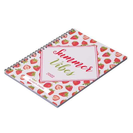 Fun Girly Pink Strawberry Summer Vibes Zitat Notizblock (Linke Seite)