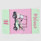 Fun Glam Golf Cart Monogram Name Golf Golfhandtuch (Horizontal)