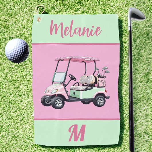 Fun Glam Golf Cart Monogram Name Golf Golfhandtuch