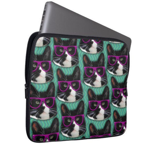 Fun Glasses Tuxedo Cat Epic Pattern Art Laptopschutzhülle (Vorne Rechts)