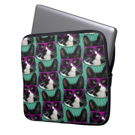 Fun Glasses Tuxedo Cat Epic Pattern Art Laptopschutzhülle (Vorderseite Links)