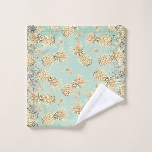 Fun Glittery Golden Pineapes Badhandtuch Set (Waschlappen)