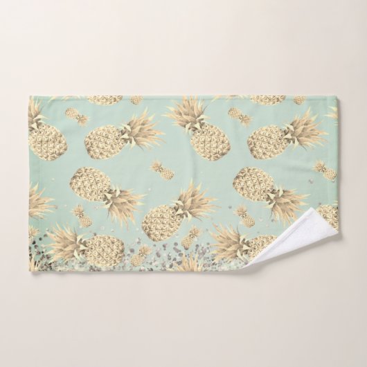 Fun Glittery Golden Pineapes Badhandtuch Set (Handtuch)