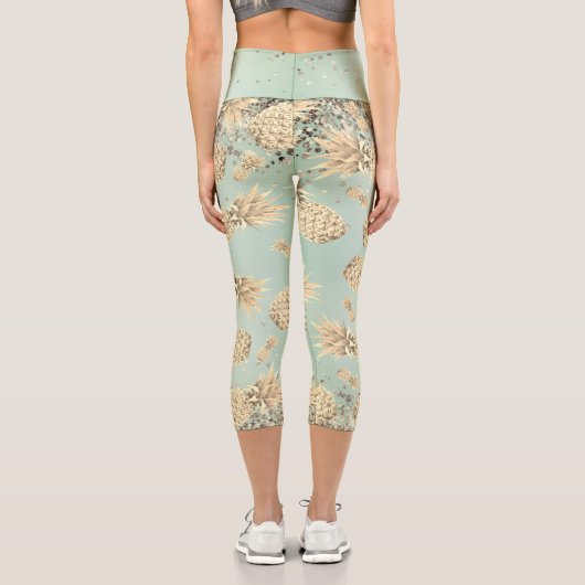 Fun Glittery Golden Pineapes Personalisiert Capri Leggings (Rückseite)
