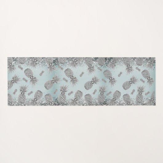 Fun Glittery Silver Pineapes Yogamatte (Rückseite (Horizontal))