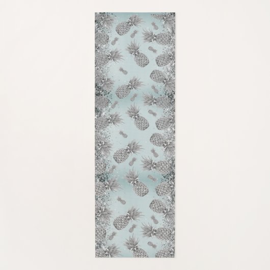 Fun Glittery Silver Pineapes Yogamatte (Vorderseite)