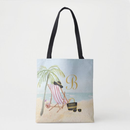 Fun Glitz Glam Beach Scene Monogram Name Tasche (Vorderseite)